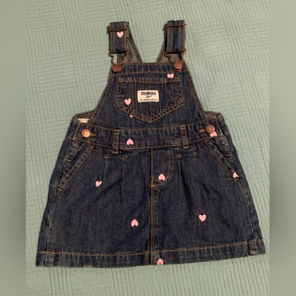 Oshkosh  B'gosh vest bak girls 18m jean jumper‎ dress hearts y2k valentines